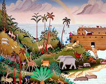 Unloading Noah's Ark. Limited Edition giclée of vintage print by Kathy Jakobsen, Noah's Ark print