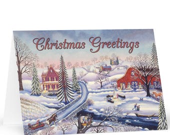 Holiday Card pack of 15 cards "Snowy Afternoon" Christmas Card artwork by Kathy Jakobsen