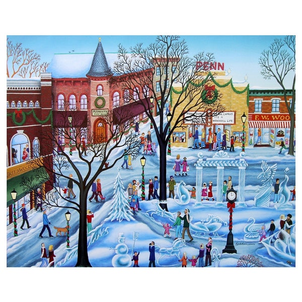 Plymouth MI Ice Festival. SIGNED Giclée print of oil painting by Kathy Jakobsen, Plymouth Michigan, winter festival