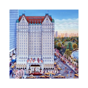 Square print, SIGNED, New York City art, Giclée print, "Strolling by the Plaza NYC" oil painting by Kathy Jakobsen, New York art print