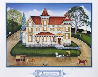 Art poster, "Burns House", vintage artwork SIGNED by Kathy Jakobsen, Small town, country art print