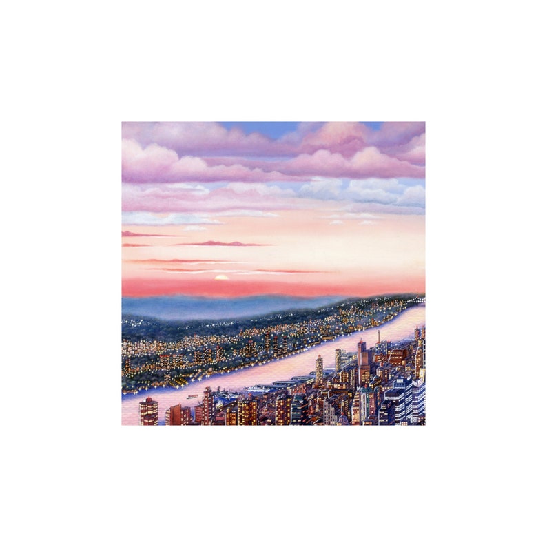 NYC sunset art print Square print New York City art, Manhattan Sunset New York skyline print 10x10 art Small square wall art NYC art print image 1