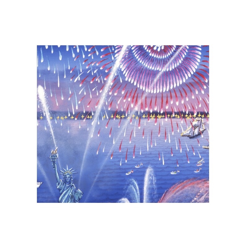 Gicl\u00e9e print of Statue of Liberty Fireworks patriotic artwork by Kathy Jakobsen