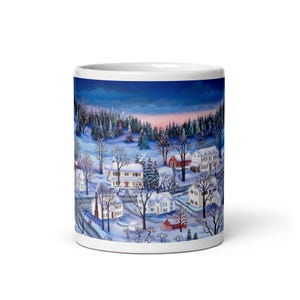Mug Winter Village &quot;Northern Moonlight&quot; art mug gift coffee mug snow scene Christmas beautiful mug gift artsy mug