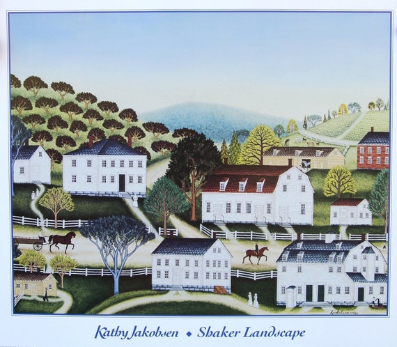Art poster, "Shaker Landscape", vintage artwork SIGNED by Kathy Jakobsen