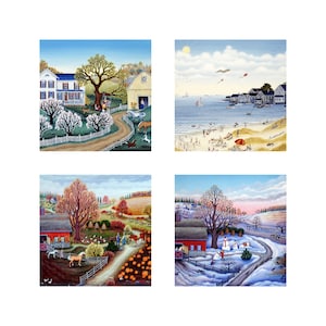 Four Seasons Small print set of FOUR Square prints, Four Seasons 8x8, by Kathy Jakobsen, Country landscape rural art print set SIGNED