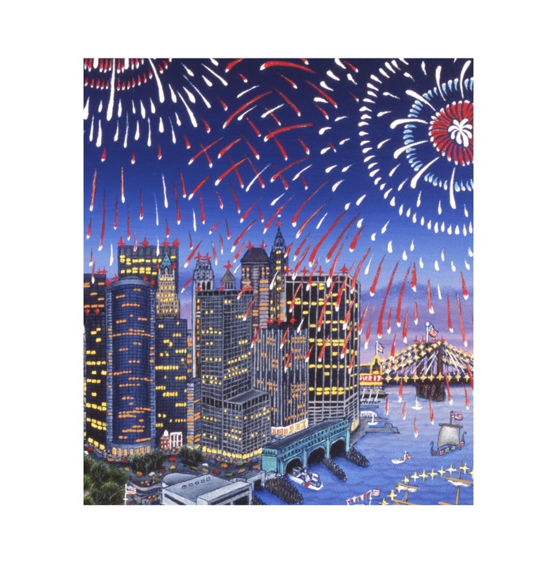 Gicl\u00e9e print of Statue of Liberty Fireworks patriotic artwork by Kathy Jakobsen