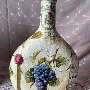 Decorative decoupaged  Christmas decor glass bottle