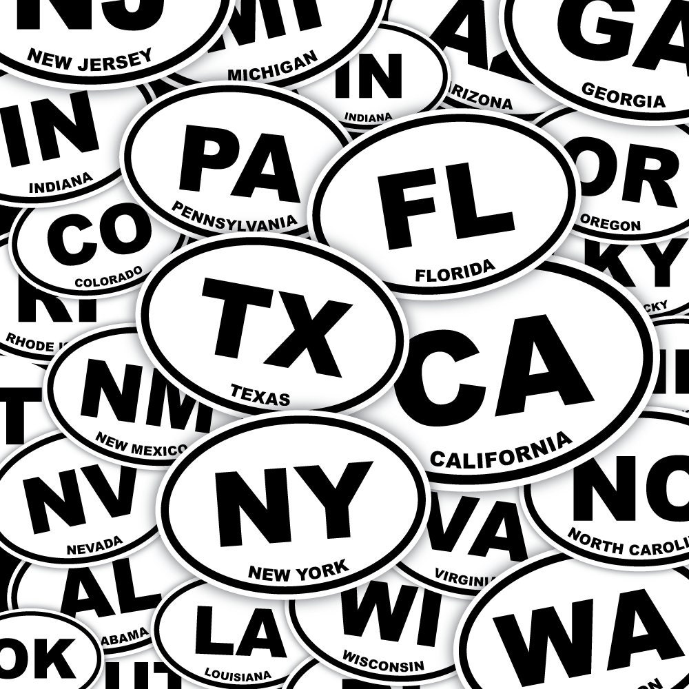 USA States Oval Sticker Decal for Laptop Window Car Bottle
