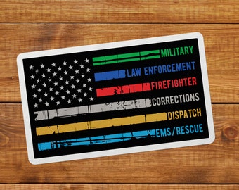 Thin Line Police, Fire, Military, Dispatch Rescue American Flag Sticker Decal