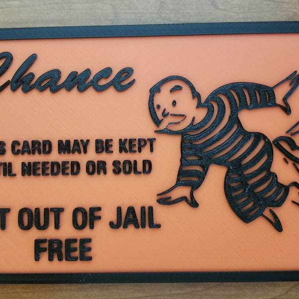 Get Out of Jail Free Card (3d printed Monopoly wall logo)