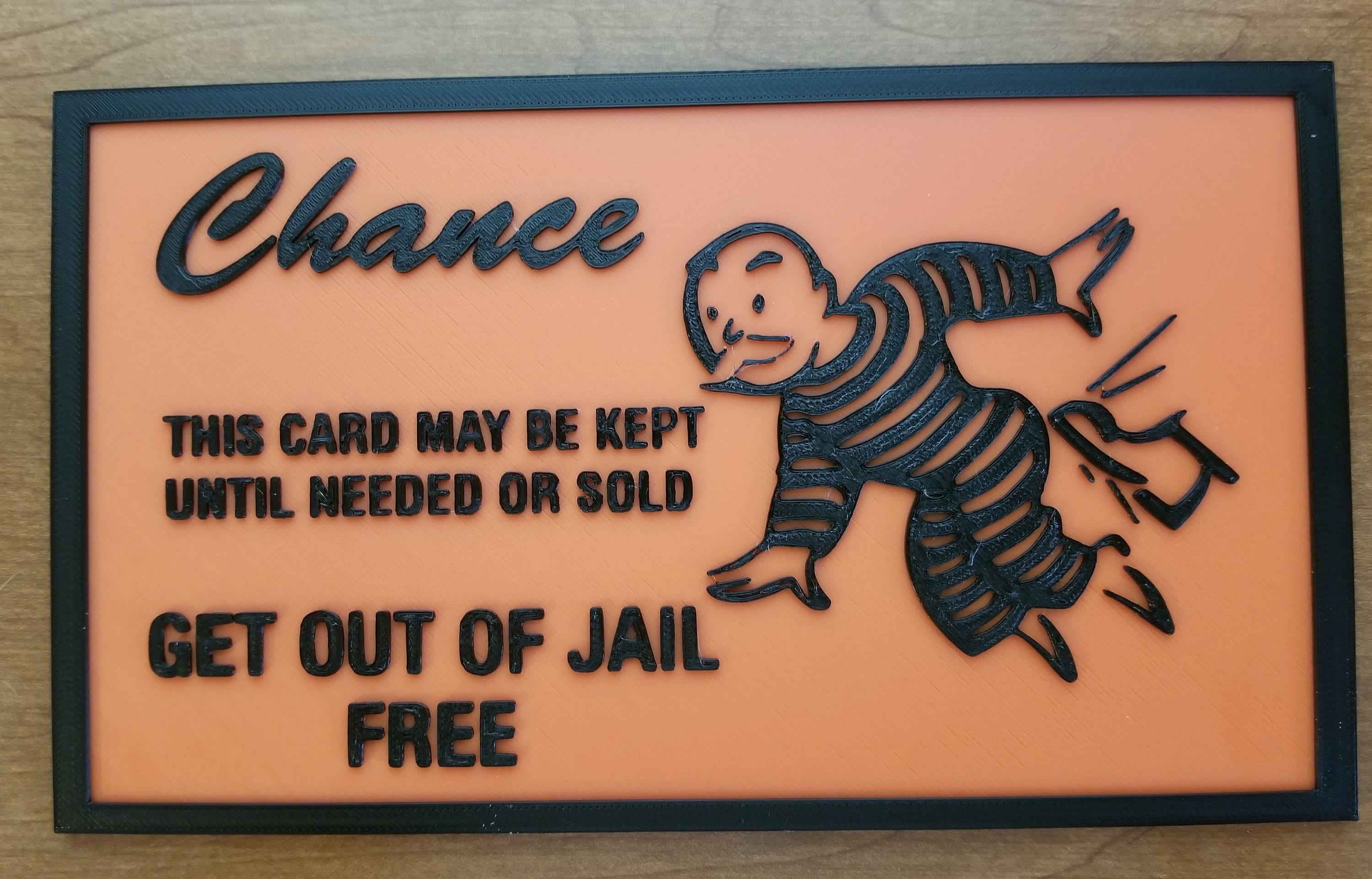 Get Out Of Jail Free Card 3d Printed Monopoly Wall Logo Etsy