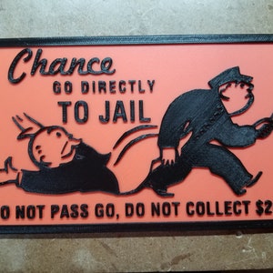 Go Directly To Jail (3d printed Monopoly Chance Card wall logo)