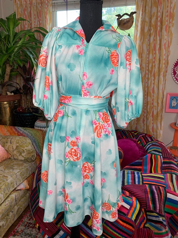 70s Rose Puff Sleeve Dress