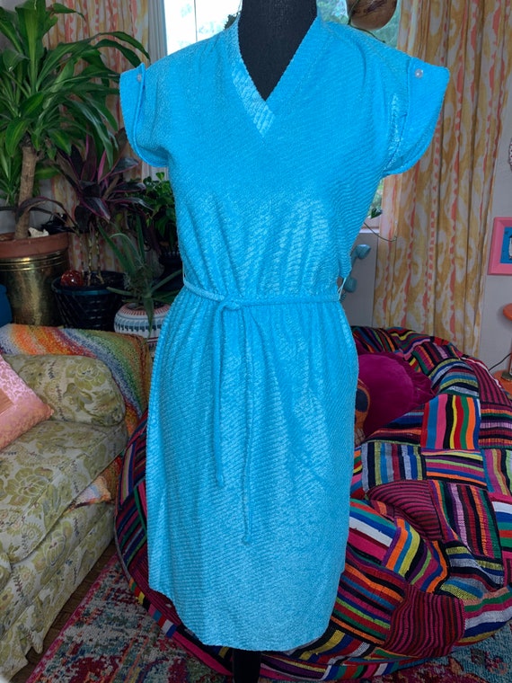 70s Aqua Terry Cloth Dress