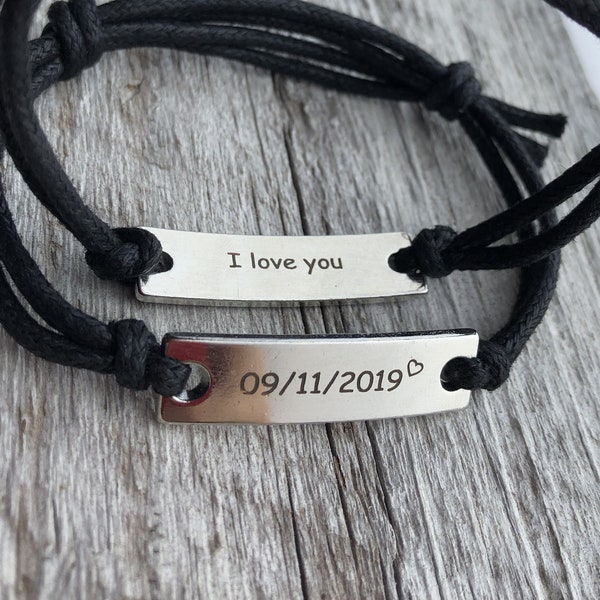 Customized Couples date Bracelets, His hers Bracelets, relationship Bracelets, date bracelet, engraved bracelet, couples gifts for boyfriend