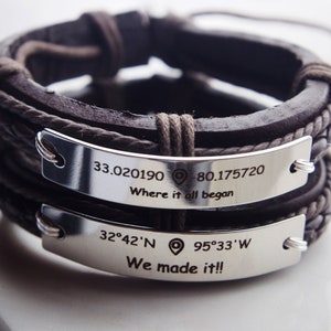 Coordinates Bracelet, Couples Coordinate Bracelet, Engraved Bracelet, Gps Bracelet, Location Bracelet, Coordinate Jewelry, Gift for Couples