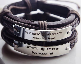 Coordinates Bracelet, Couples Coordinate Bracelet, Engraved Bracelet, Gps Bracelet, Location Bracelet, Coordinate Jewelry, Gift for Couples