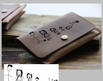 Personalized Dad Gift from KIDS, KIDS art gift, children art wallet, dad wallet gift, actual kids drawing gift, Kids Handwriting Gift, MEN