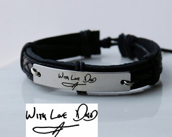 Handwriting Bracelet for Men, custom engraved handwritten bracelet, dad scripts, memory of dad, kids to dad gift, kids handwriting to dad