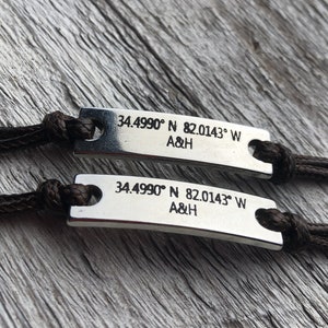 Matching Engraved Bracelet, Couples matching relationship bracelet, Longitude Latitude bracelet, Couples bracelet leather, Custom bracelets