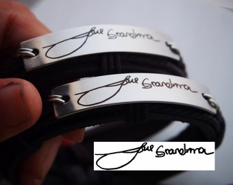 Love Grandma/ Handwriting jewelry, handwriting Gift, men, women, leather handwriting bracelet, Gift, Personalized, grandma, Christmas Gifts