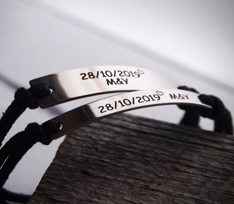 Engraved Couples Bracelets for Him and Her Engraved Date Etsy Hong Kong