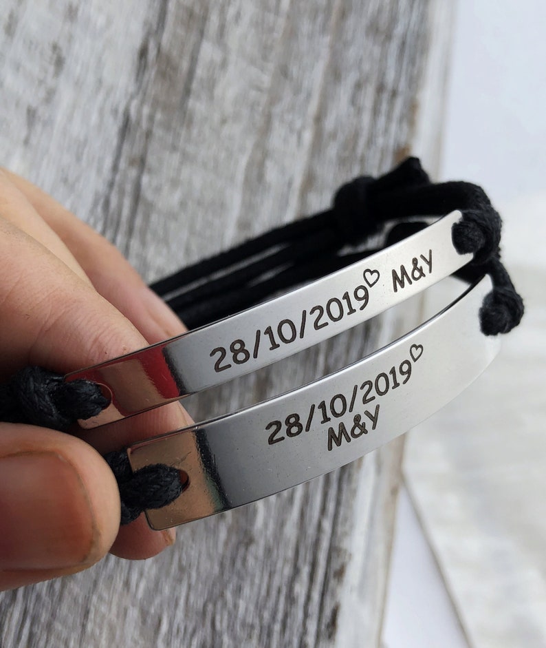 Engraved Couples Bracelets for Him and Her Engraved Date Etsy Hong Kong