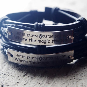 Couples Coordinates Bracelet, Mens Womens Coordinate bracelet, long distance, Engraved Gps Bracelet, location bracelet, Customized Mens Gift