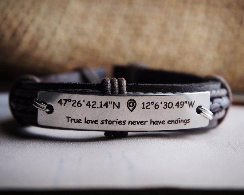 Custom Coordinate Bracelet, MENS Custom Bracelet, Coordinates Bracelets