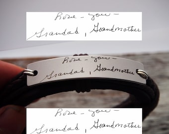 Mens Handwriting leather bracelet, Personalized handwriting bracelet, mens leather, mens gift, dad, Personalized jewelry, Christmas Gift