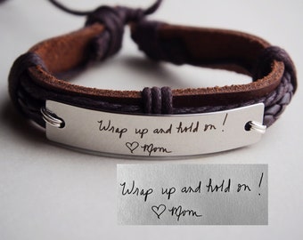 Actual handwritten bracelet, leather handwriting bracelet, Silver handwritten bracelet, Handwriting Bracelet for men, mens leather bracelets