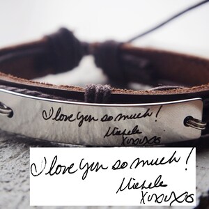 Echte handschrift sieraden, gift armband voor mannen, aangepaste handtekening armband, mannen lederen gepersonaliseerde aandenken cadeau, herdenking Sympathie Gift