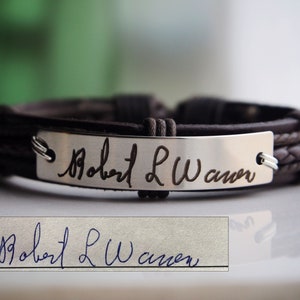 Pulsera manuscrita MENS, Regalos de memoria del marido, Pulsera de escritura a mano, Pulsera manuscrita grabada, Joyas de firma, Pulsera de escritura a mano