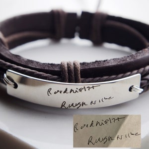 Custom Signature Bracelet, Handwriting jewelry, Handwriting Bracelet, handwriting leather bracelet, handwriting gift, handwriting men gift