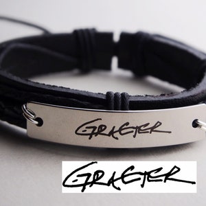 Joyería de Plata De Letra, Pulsera Manuscrita para Hombres, Pulsera De Cuero Grabado, Carta, Pulsera Firma, Regalos De Hombre, Pulsera de cuero