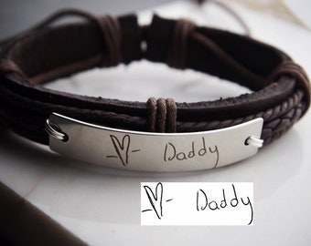 Dad memory/ Men Personalized Bracelet, Handwriting bracelet, Signature Bracelet, Men Gifts Leather bracelet, script, mens Custom Gifts