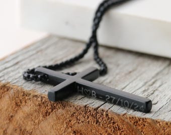 Personalized CROSS NECKLACE Men Women, men gift,Mom Custom Engraved Silver Jewelry, Pendant, Christian, Baptism, Catholic, Bible, Crucifix