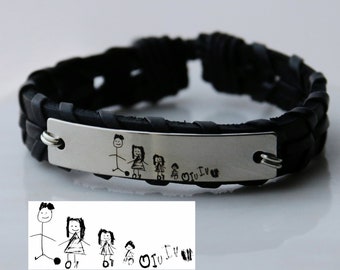 Custom Handwriting Bracelet for Father, kids gift to dad, handwriting bracelet leather, men, gift for him, memory, kids, wife, husband, men