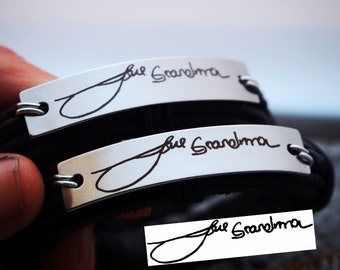 Memorial Grandma/ Handwriting jewelry, Grandma handwriting Gift, men, women, leather handwriting bracelet, Gift, Personalized, grandma Gift