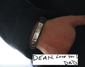 Leather Handwriting Gift, Men Handwriting jewelry, men handwriting bracelet, handwritten leather bracelet, personalized men leather bracelet