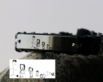 Custom Engraved Handwriting Bracelet for dad, kids drawing, family member, custom engraved, leather bracelet, dad gift, handwriting bracelet
