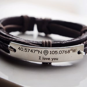 Coordinate Bracelet leather, coordinate bracelet Personalized, coordinate bracelet men, coordinate bracelet women, coordinate engraved, GPS