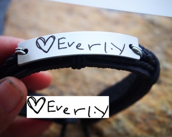 Handmade Handwriting Bracelets, leather handwriting jewelry, personalized handwriting gift, mens leather bracelet, husband, dad, xMAS  GIFT