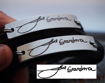 Memory of Grandma/ Handwriting jewelry, Grandma handwriting Gift, men, women, leather handwriting bracelet, Gift, Personalized, grandma Gift