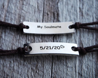 Coppie incise Data Bracciali, Bracciale Incisa, Bracciali Relazione, Data, Anniversario, la sua, fidanzata fidanzato, Coppie regali