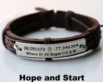 Personalized Coordinate Bracelet, mens Coordinate Bracelet, boyfriend coordinate bracelet, Couple Initials bracelet, location, first met