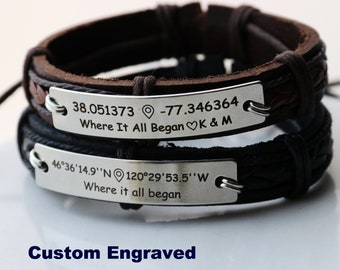 Custom Engraved Coordinate Bracelet, men, women coordinate bracelet, memory, remember, first met location, wedding location, coordinate gift