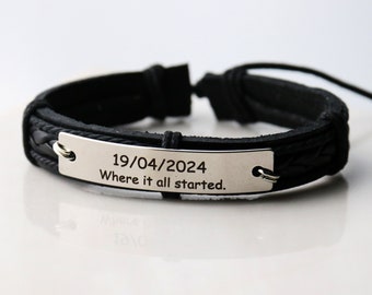 Personalized Mens leather bracelet, custom engraved anniversary gifts, mens gifts, 1st anniversary gift, customized men gift, wedding date