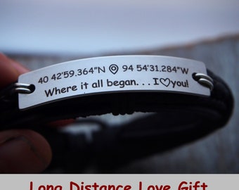 Personalized Gift, Personalized Coordinate Gift, Coordinate jewelry, coordinate, leather, men, adjustable, engraved, custom Gift, Men Gifts